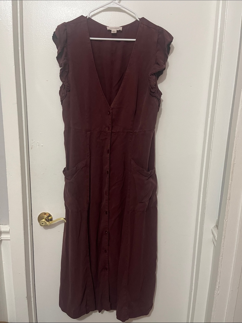 Treasure & Bond Burgundy Button-Front Maxi Dress
